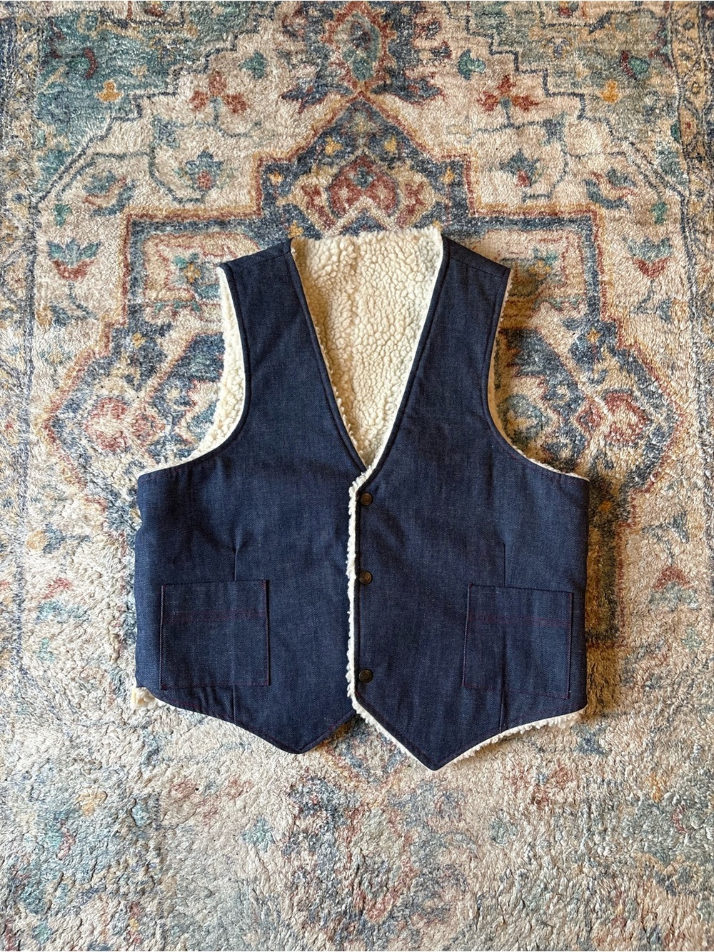 Vintage 1970s Sherpa Lined Denim Vest Large